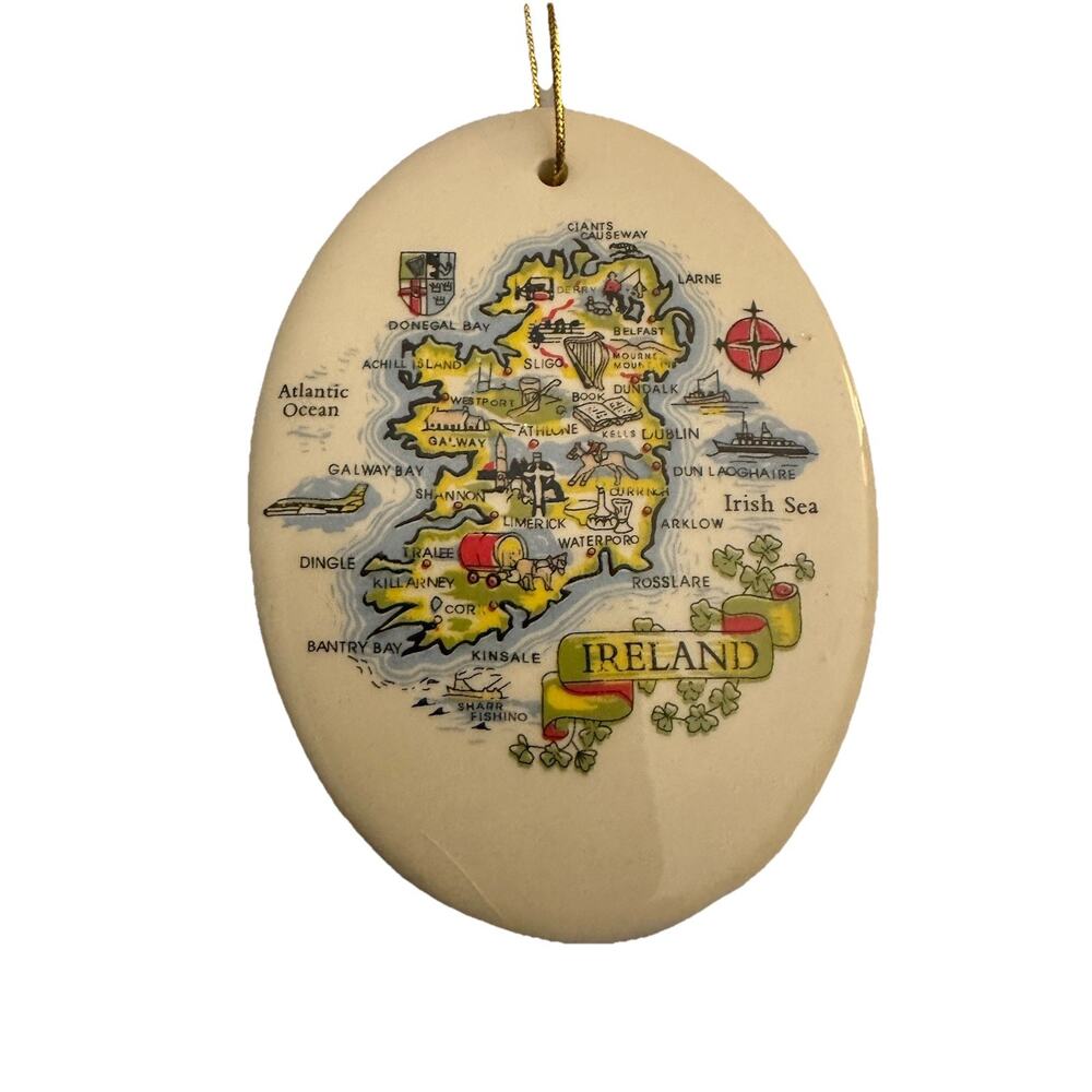 Vintage Carrigdhoun‎ Pottery Cork Ireland Map Christmas St. Patrick’s Ornament